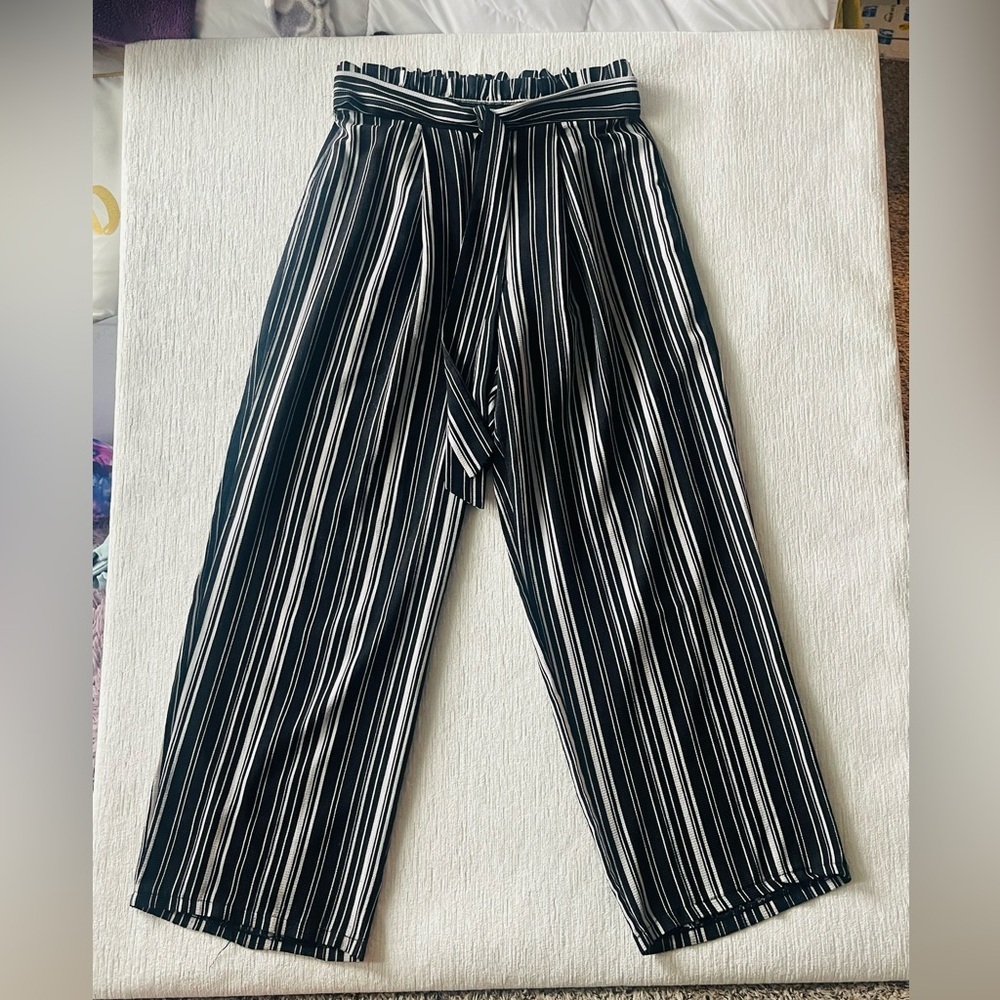 Black and White Vertical Stripe Wide Leg Pants